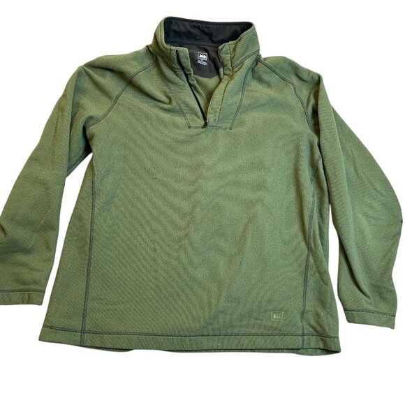 REI Men's Sweatshirt XL Fleece Green Quarter-Zip Pullover 100% Polyester - Picture 1 of 8